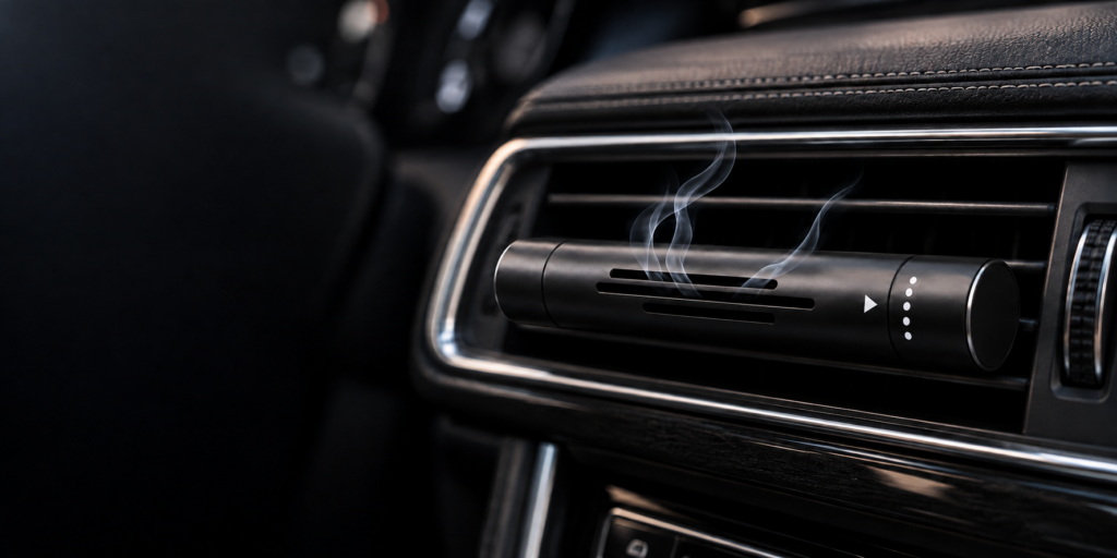 SMART AROMA — zestaw z metalowym dyfuzorem do samochodu Metalowy dyfuzor Drivez SMART AROMA w kratce nawiewu