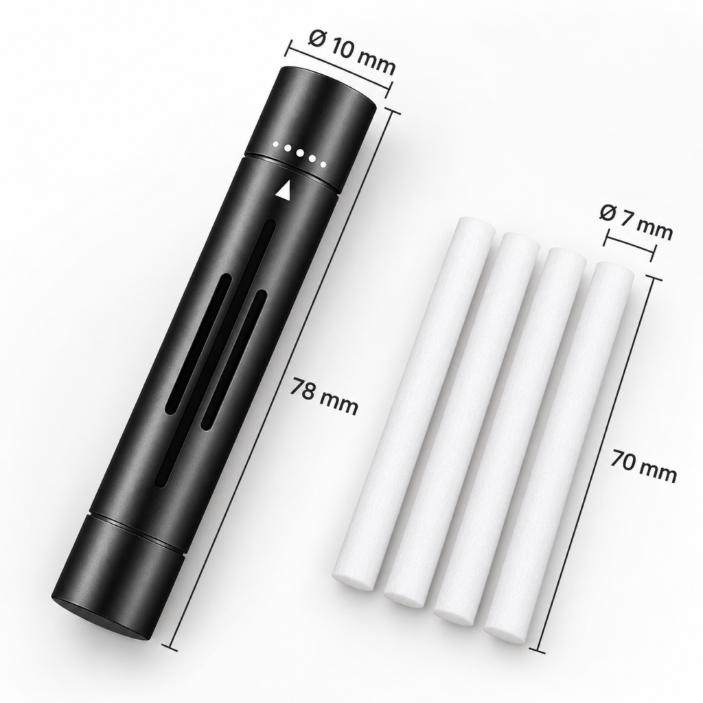 SMART AROMA — zestaw z metalowym dyfuzorem do samochodu Wymiary metalowego dyfuzora