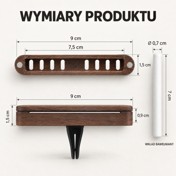 Wymiary drewnianego dyfuzora Drivez WOOD AROMA